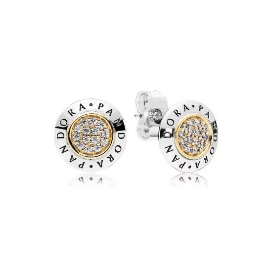 (afbeelding voor) Pandora Zilver En 14K Goud Handtekening Oorbellen 296230CZ