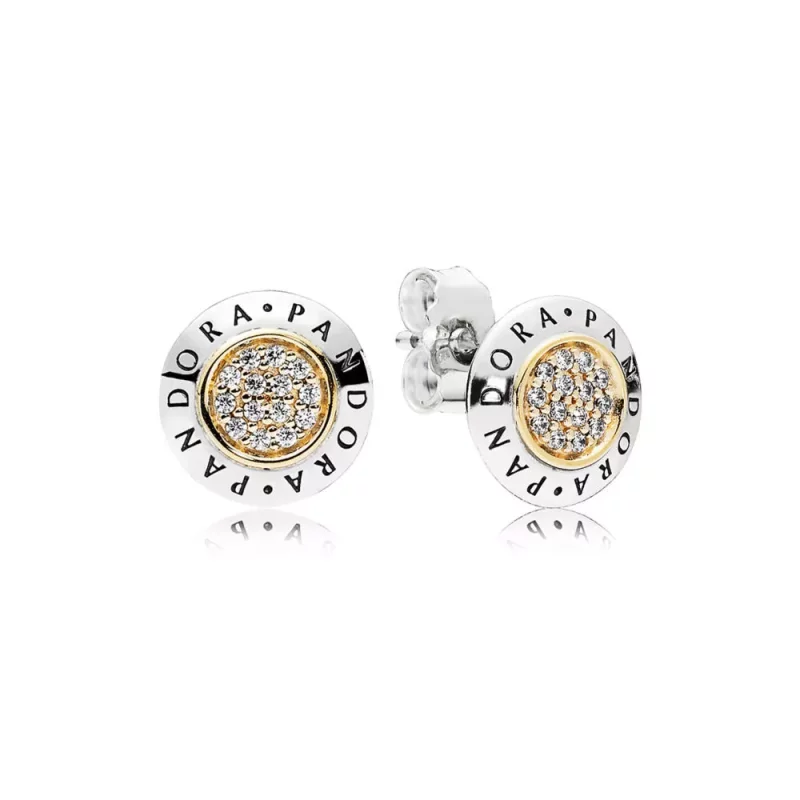 (afbeelding voor) Pandora Zilver En 14K Goud Handtekening Oorbellen 296230CZ