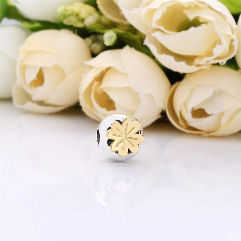 (afbeelding voor) Pandora Zilver En 14K Goud Glanzende Klaver Clip 768000CZ - Bekijken 2