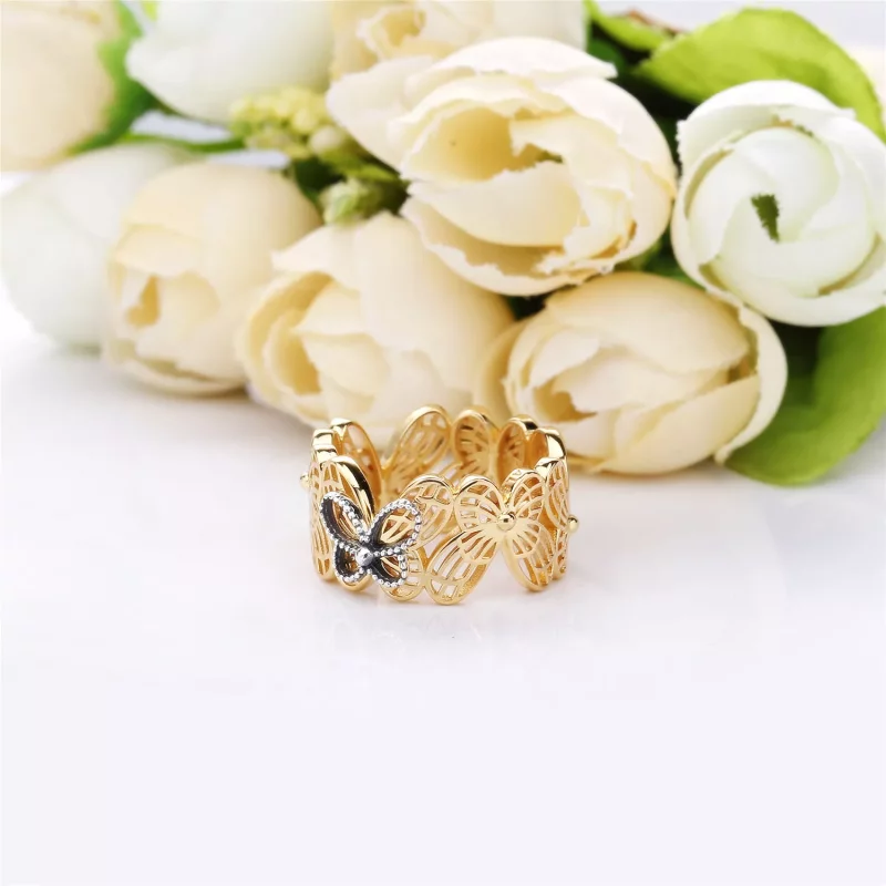 (afbeelding voor) Pandora Zilver En 14K Goud Opengewerkte Vlinders Ring 167947 - Bekijken 4