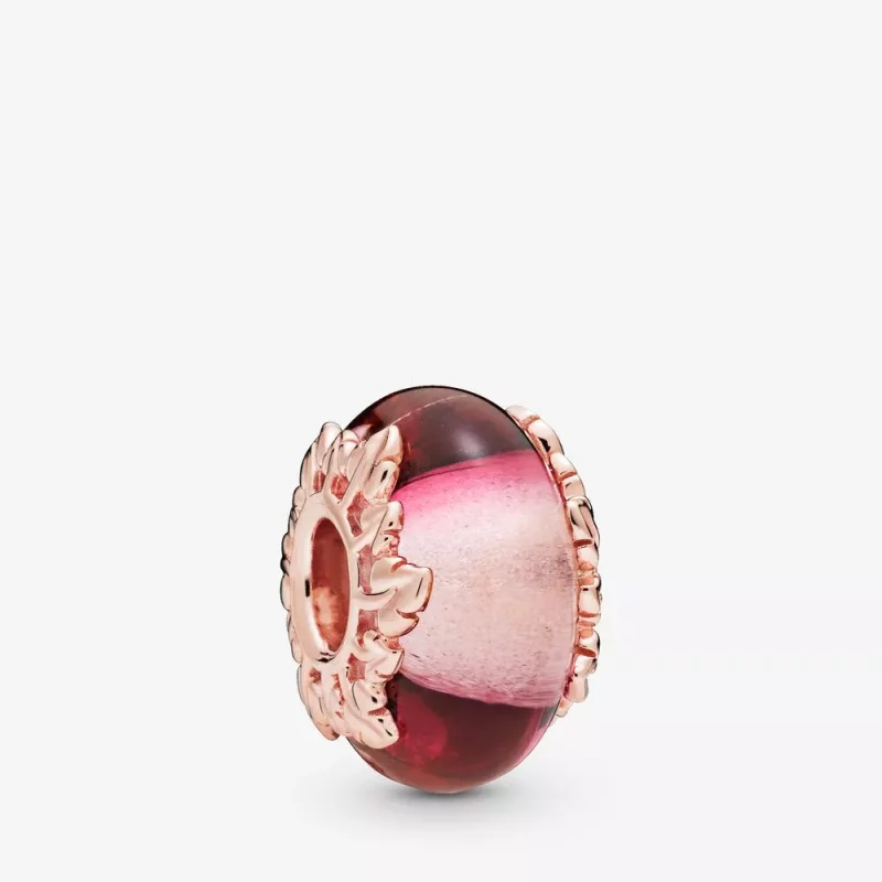 Pandora Roze Murano Glas & Bladeren Bedel 788244 (afbeelding voor) Pandora Roze Murano Glas & Bladeren Bedel 788244