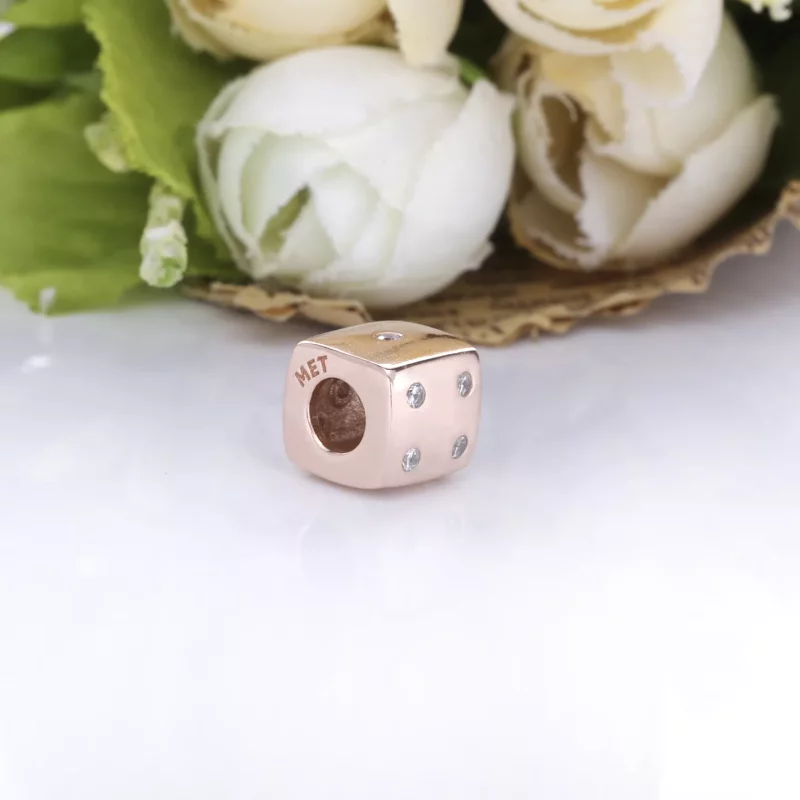(afbeelding voor) PANDORA Dazzling Dobbelsteen 14K Roségoud Bedel 781269C01 - Bekijken 2