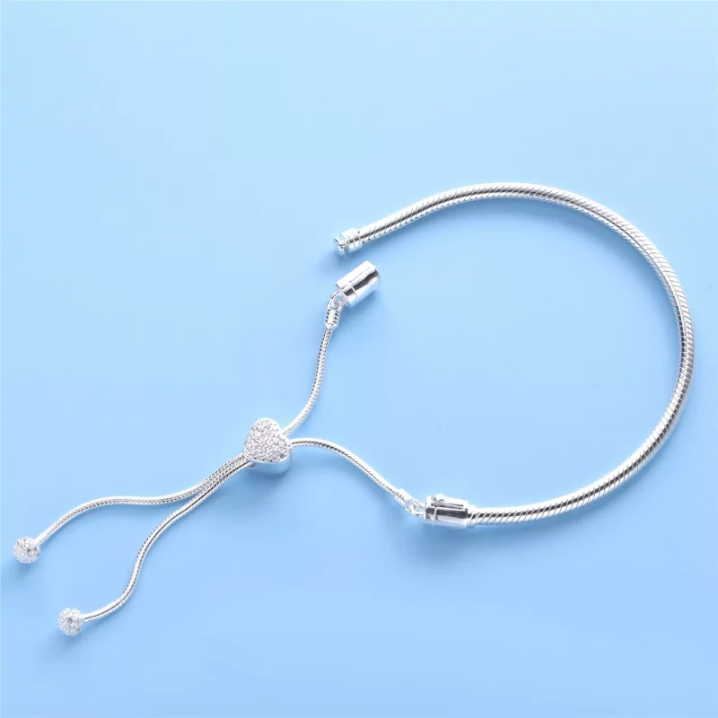 (afbeelding voor) PANDORA Moments Pavé Hart Sluiting Slangenschakel Schuifarmband 598699C01 - Bekijken 3