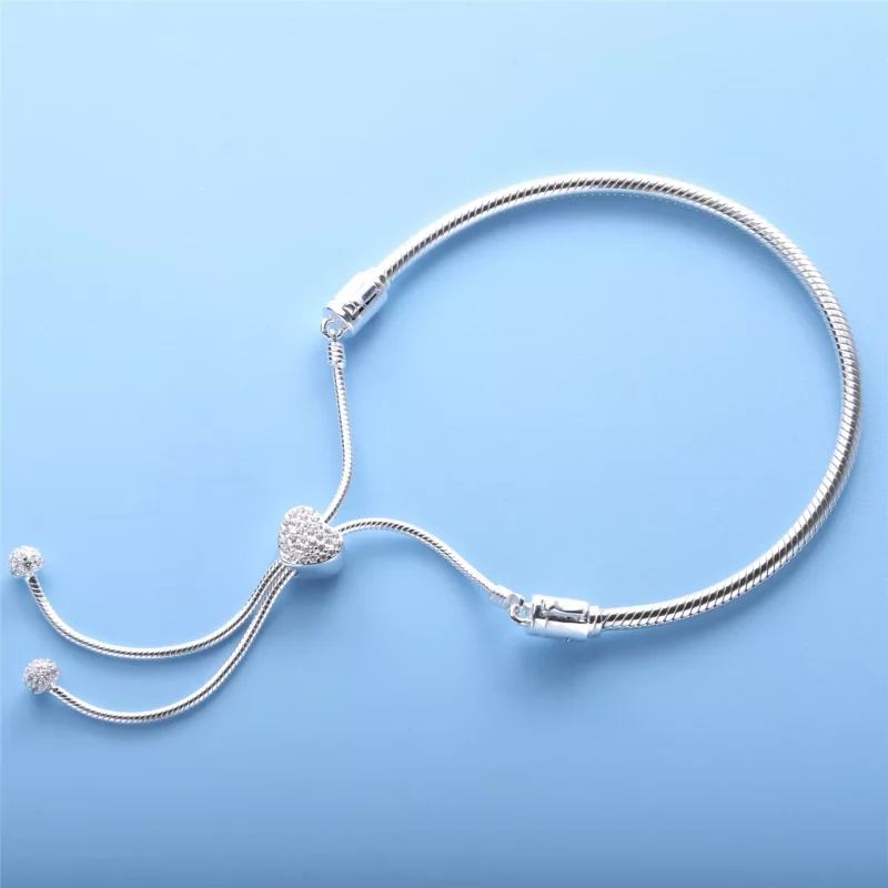 (afbeelding voor) PANDORA Moments Pavé Hart Sluiting Slangenschakel Schuifarmband 598699C01 - Bekijken 4