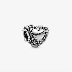(afbeelding voor) PANDORA Opengewerkte Bloemen Hart Bedel Met Tekst 'Mummy' 798892C00