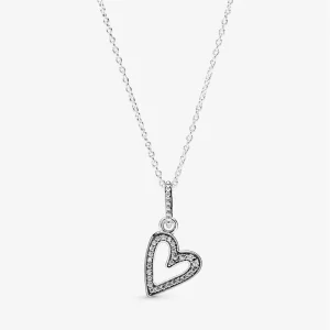 (afbeelding voor) PANDORA Sprankelend Vrije Hand Hart Ketting Met Hanger 398688C01