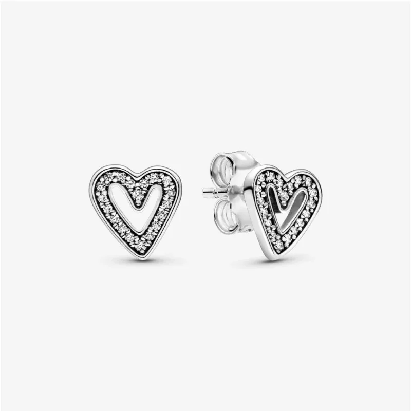(afbeelding voor) PANDORA Sprankelende Vrije Hand Hart Ringvormige Oorstekers 298685C01