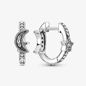 (afbeelding voor) PANDORA Crescent Moon & Stars Beaded Hoop Earrings - 299152C01