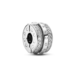 (afbeelding voor) PANDORA Glanzende Pavé-rijen en Logo Clip Bedel - 799042C01
