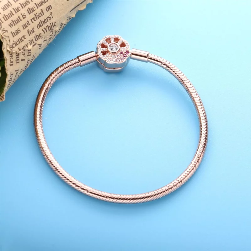 (afbeelding voor) Pandora Moments Pink Fan Clasp Snake Chain Bracelet - 588145C01 - Bekijken 2