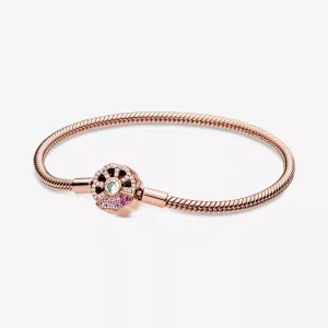 (afbeelding voor) Pandora Moments Pink Fan Clasp Snake Chain Bracelet - 588145C01