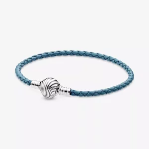 Pandora Moments Turquoise Gevlochten Leren Armband Met Schelpsluiting - 598951C01-S2 (afbeelding voor) Pandora Moments Turquoise Gevlochten Leren Armband Met Schelpsluiting - 598951C01-S2