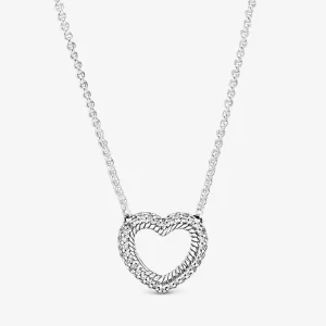 (afbeelding voor) PANDORA Pavé Snake Chain Patroon Open Hart Ketting - 399110C01