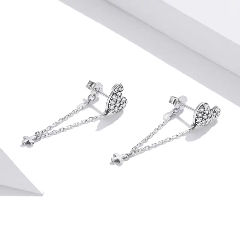 (afbeelding voor) Pandora Style Engel in wit kruis met liefdesoorbellen Oorhangers - SCE969 - Bekijken 3