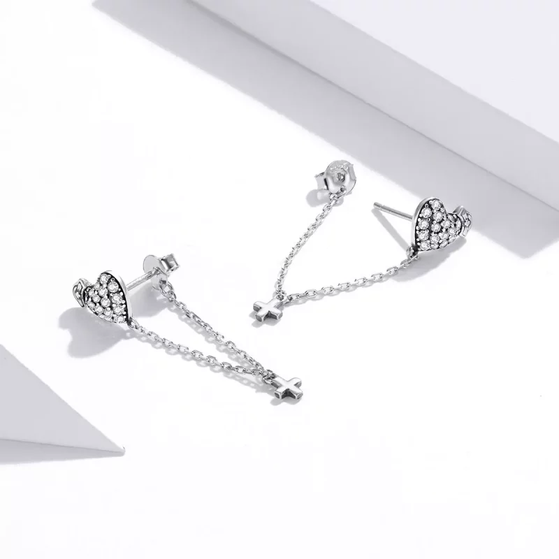 (afbeelding voor) Pandora Style Engel in wit kruis met liefdesoorbellen Oorhangers - SCE969 - Bekijken 4