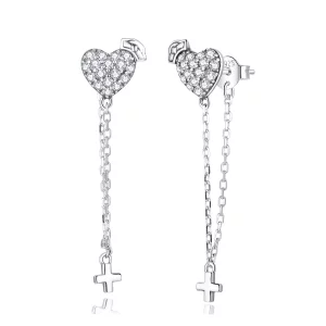 (afbeelding voor) Pandora Style Engel in wit kruis met liefdesoorbellen Oorhangers - SCE969