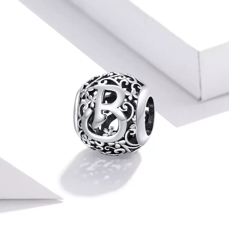 (afbeelding voor) Pandora Style Opengewerkte Bloem Letter B Bedel - SCC1444-B - Bekijken 2