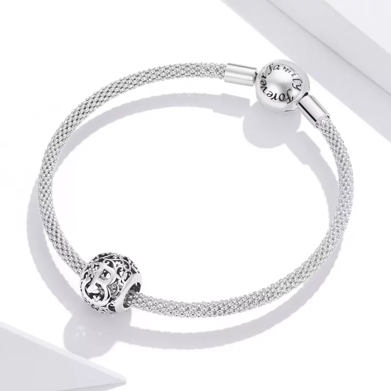 (afbeelding voor) Pandora Style Opengewerkte Bloem Letter B Bedel - SCC1444-B - Bekijken 3