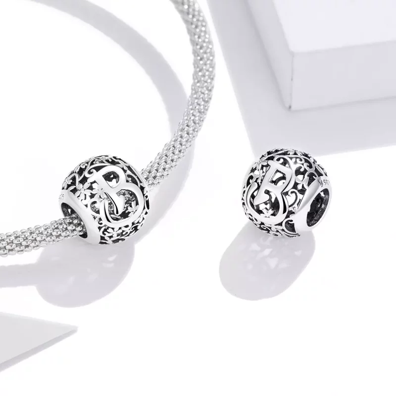 (afbeelding voor) Pandora Style Opengewerkte Bloem Letter B Bedel - SCC1444-B - Bekijken 4