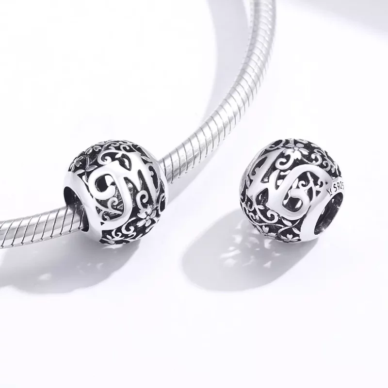 (afbeelding voor) Pandora Style Opengewerkte Bloem Letter M Bedel - SCC1444-M - Bekijken 4