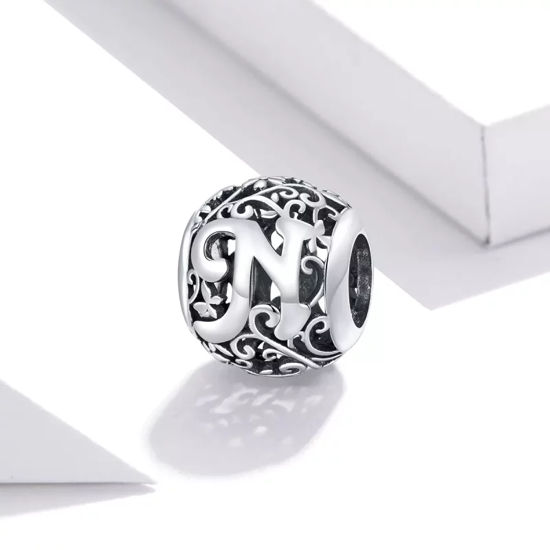(afbeelding voor) Pandora Style Opengewerkte Bloem Letter N Bedel - SCC1444-N - Bekijken 2