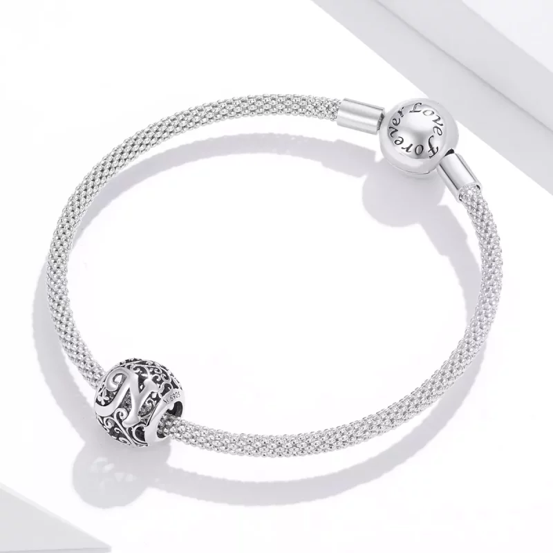 (afbeelding voor) Pandora Style Opengewerkte Bloem Letter N Bedel - SCC1444-N - Bekijken 3