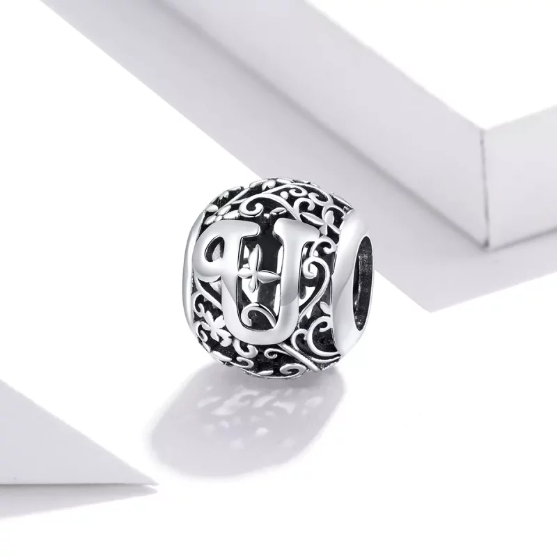 (afbeelding voor) Pandora Style Opengewerkte Bloem Letter U Bedel - SCC1444-U - Bekijken 2