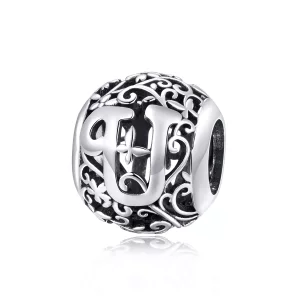 (afbeelding voor) Pandora Style Opengewerkte Bloem Letter U Bedel - SCC1444-U