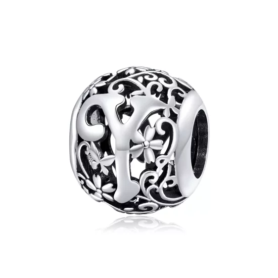 (afbeelding voor) Pandora Style Opengewerkte Bloem Letter Y Bedel - SCC1444-Y