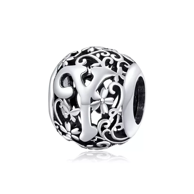 (afbeelding voor) Pandora Style Opengewerkte Bloem Letter Y Bedel - SCC1444-Y