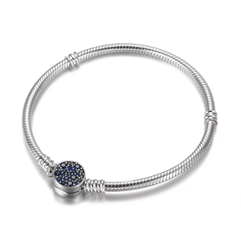 (afbeelding voor) Pandora Moments Sparkling Blue Disc Clasp Snake Chain Bracelet - 599288C01 - Bekijken 2