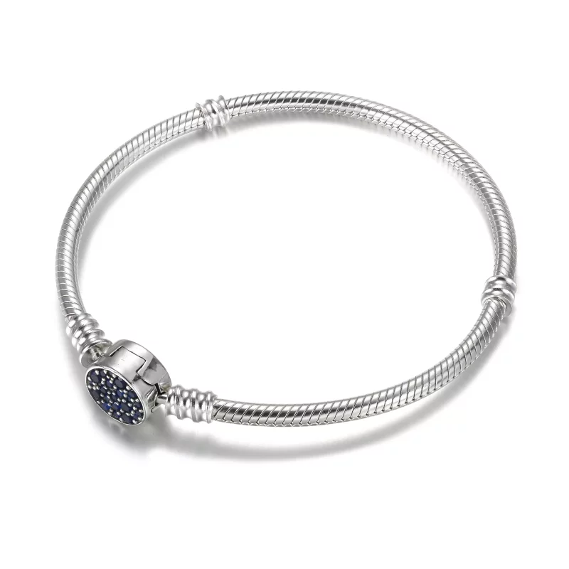 (afbeelding voor) Pandora Moments Sparkling Blue Disc Clasp Snake Chain Bracelet - 599288C01 - Bekijken 3