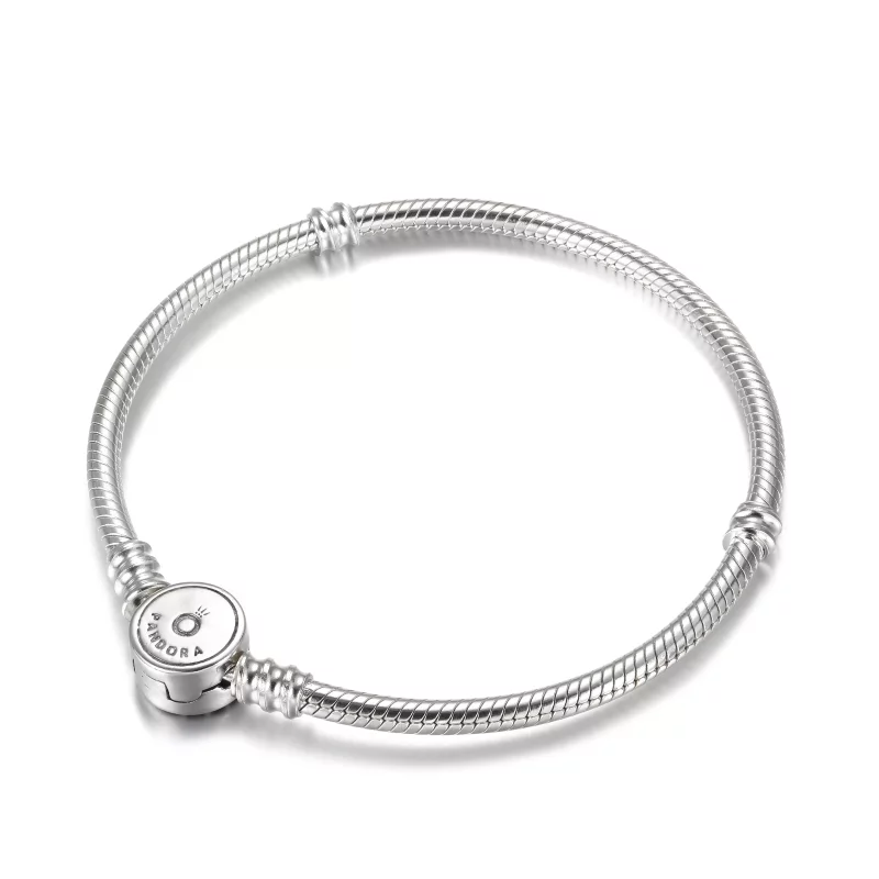 (afbeelding voor) Pandora Moments Sparkling Blue Disc Clasp Snake Chain Bracelet - 599288C01 - Bekijken 5