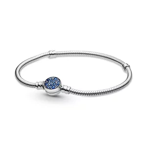 (afbeelding voor) Pandora Moments Sparkling Blue Disc Clasp Snake Chain Bracelet - 599288C01