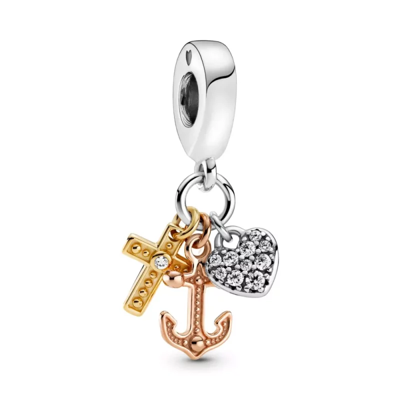 (afbeelding voor) PANDORA Triple-tone Cross, Heart, & Anchor Hangende Bedel