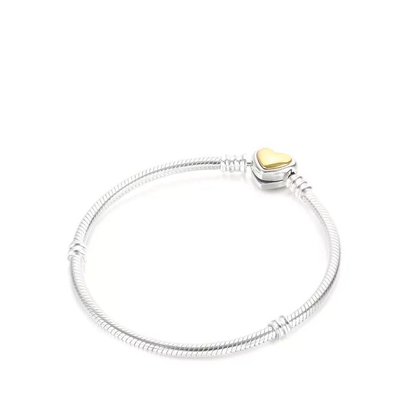 (afbeelding voor) PANDORA Domed Golden Heart Clasp Snake Chain Bracelet - 599380C00 - Bekijken 2