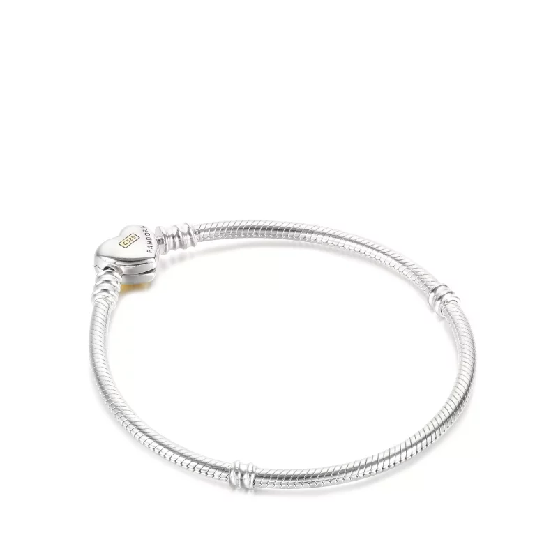 (afbeelding voor) PANDORA Domed Golden Heart Clasp Snake Chain Bracelet - 599380C00 - Bekijken 3