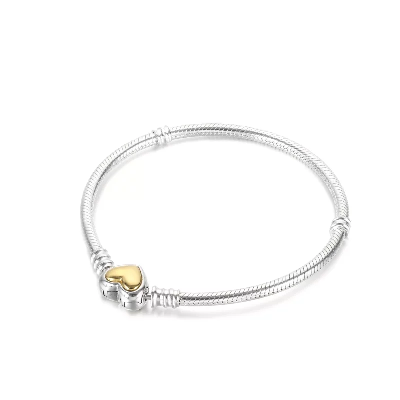 (afbeelding voor) PANDORA Domed Golden Heart Clasp Snake Chain Bracelet - 599380C00 - Bekijken 4