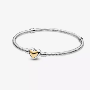 (afbeelding voor) PANDORA Domed Golden Heart Clasp Snake Chain Bracelet - 599380C00