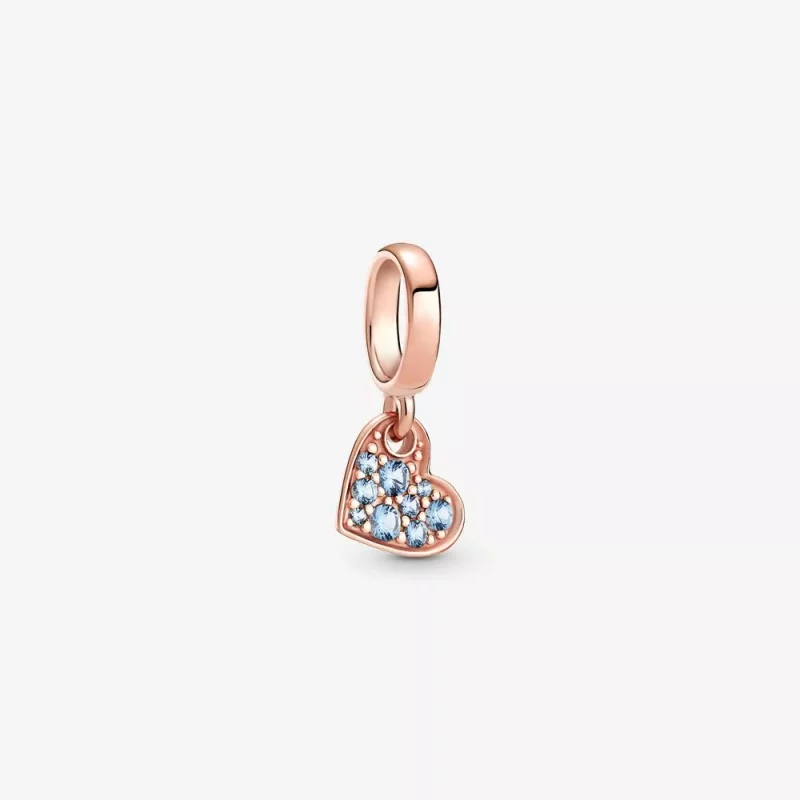 (afbeelding voor) PANDORA Light Blue Pavé Tilted Heart Dangle Charm - 789404C01