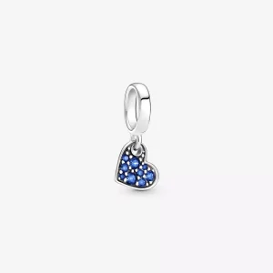 PANDORA Stellar Blue Pavé Tilted Heart Dangle Charm - 799404C01 (afbeelding voor) PANDORA Stellar Blue Pavé Tilted Heart Dangle Charm - 799404C01