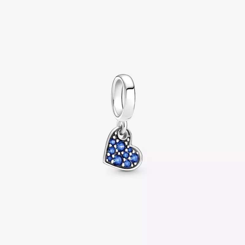 (afbeelding voor) PANDORA Stellar Blue Pavé Tilted Heart Dangle Charm - 799404C01