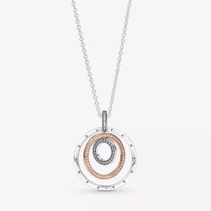 (afbeelding voor) PANDORA Tweekleurige cirkel hanger en halsketting - 389483C01