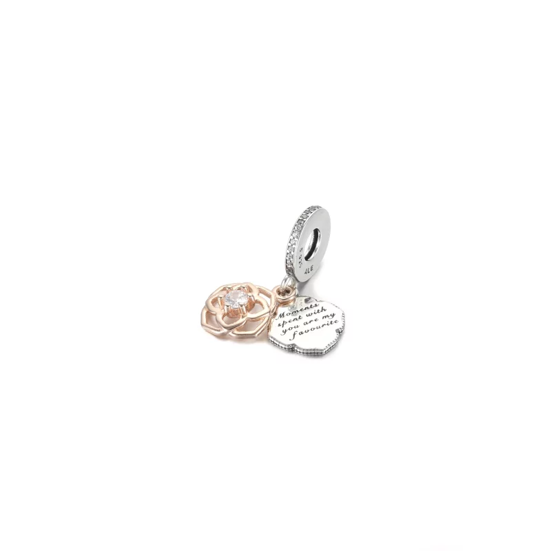(afbeelding voor) PANDORA Two Tone Rose Dangle Charm - 789373C01 - Bekijken 2