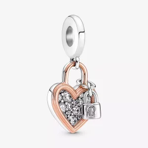 (afbeelding voor) PANDORA Hart Hangslot Dubbele Hangende Bedel - 780087C01