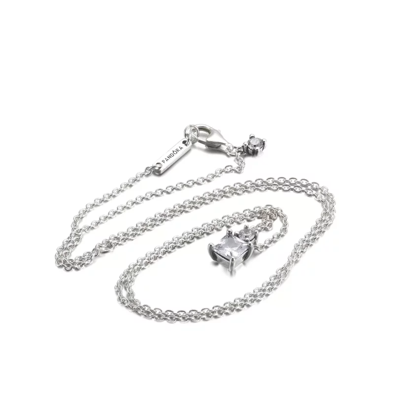 (afbeelding voor) PANDORA Sprankelende Halsketting met Ronde & Vierkante Hanger - 390048C01 - Bekijken 5