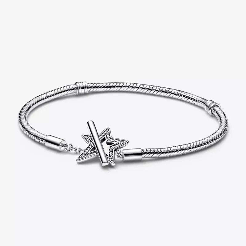 (afbeelding voor) Pandora Moments Asymmetrische Ster T-bar Snake Chain Armband - 592357C01