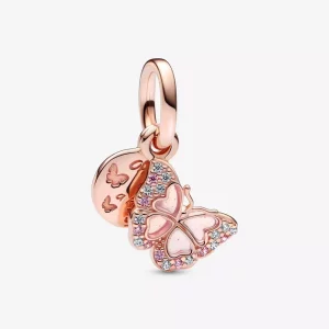 PANDORA Roze Vlinder & Citaat Dubbele Bedel - 782555C01 (afbeelding voor) PANDORA Roze Vlinder & Citaat Dubbele Bedel - 782555C01