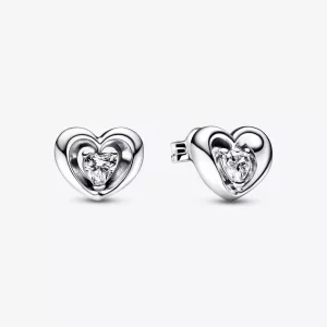 (afbeelding voor) PANDORA Stralend Hart & Zwevende Steen Oorknopjes - 292500C01
