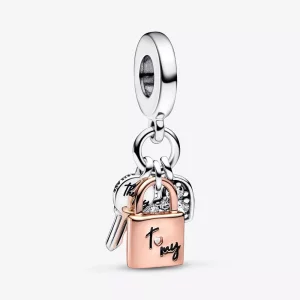 PANDORA Twee-Tone Sleutel, Hangslot & Hart Triple Dangle Bedel - 782506C01 (afbeelding voor) PANDORA Twee-Tone Sleutel, Hangslot & Hart Triple Dangle Bedel - 782506C01